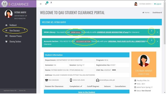 QAU Student Clearance Portal - Apply for Clearance